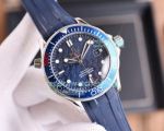 Super Copy Omega Seamaster Men Blue Face Blue Rubber Strap Watch 41mm